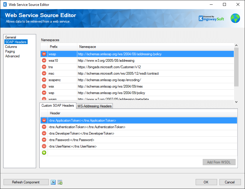SSIS Web Service Source Component - SOAP Headers